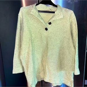 Soft Surroundings lime green Woven sweater button neck Pullover Henley, cotton L